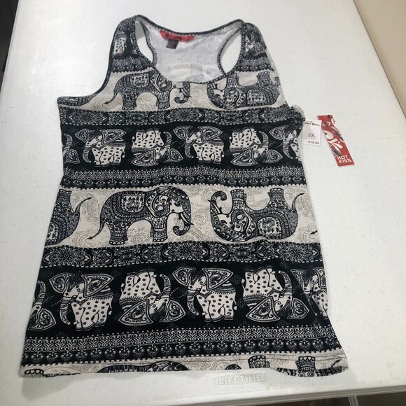 NWT Hot Kiss Y2K Elephant Print Racerback Tank Top Women 2X Boho Tribal Festival - Picture 1 of 6